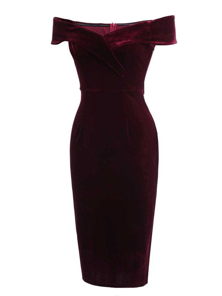 Wine Red 1960s Velvet Bodycon Dress — a 1960s silhouette that turns sidewalks into runways