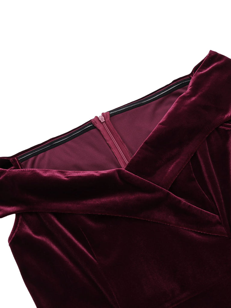 Wine Red 1960s Velvet Bodycon Dress: where 1960s romance meets her modern spirit
