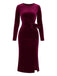 Wine Red 1960s Velvet Waist-Tie Bodycon Dress - vintage dress, retro fashion, elegant red