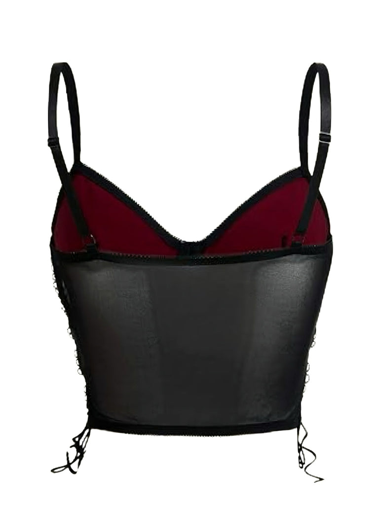 Wine Red 1970s Bat Spider Web Lace Camisole, vintage fashion, retro style - perfect for women who love vintage and retro fashion