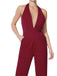 Wine Red 1970s Halter Deep V-Neck Pockets Jumpsuit - vintage jumpsuit, retro fashion, elegant red