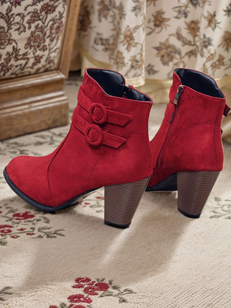 Wine Red Vintage Flannelette High Heel Boots, vintage fashion, retro style - perfect for women who love vintage and retro fashion