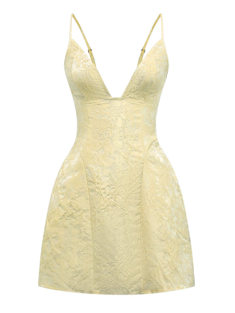 1960s Deep V Floral Lace Bow Strap Dress