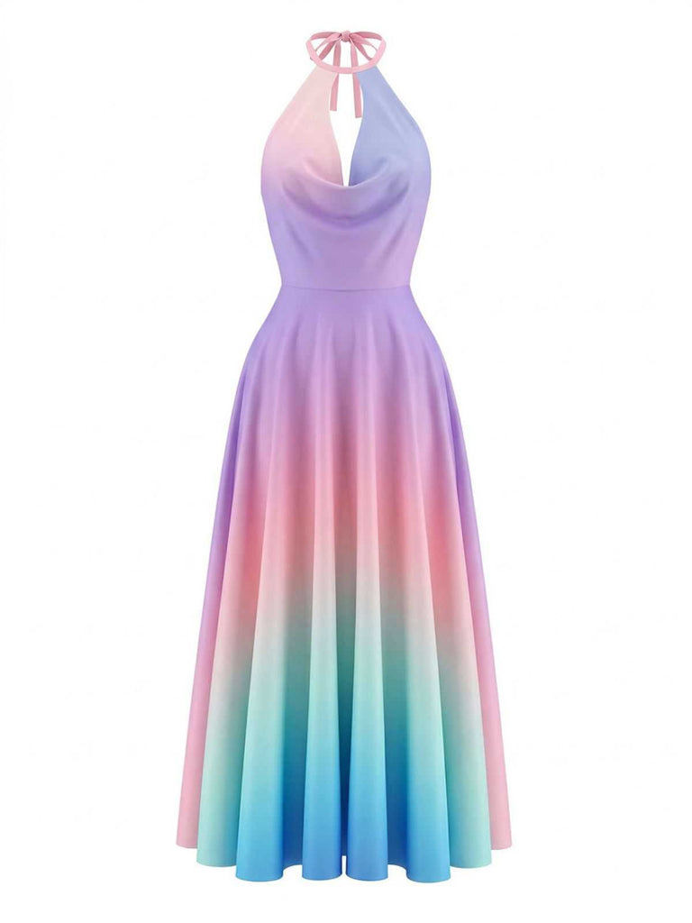 Ombre Halter Cowl Neck Sundress Floor Length Ombre Halter Cowl Neck Sundress Floor Length