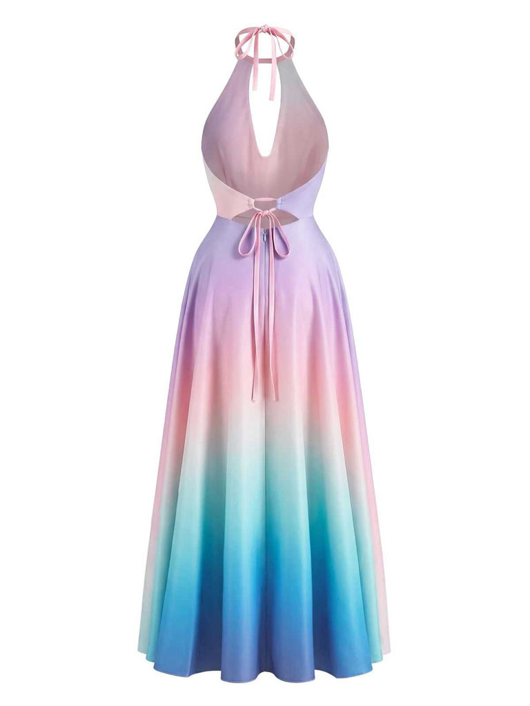 Y2K Cowl Neck Halter Sleeveless Gradient Dress | vintage dress, retro fashion, elegant style - perfect for retro fashion enthusiasts