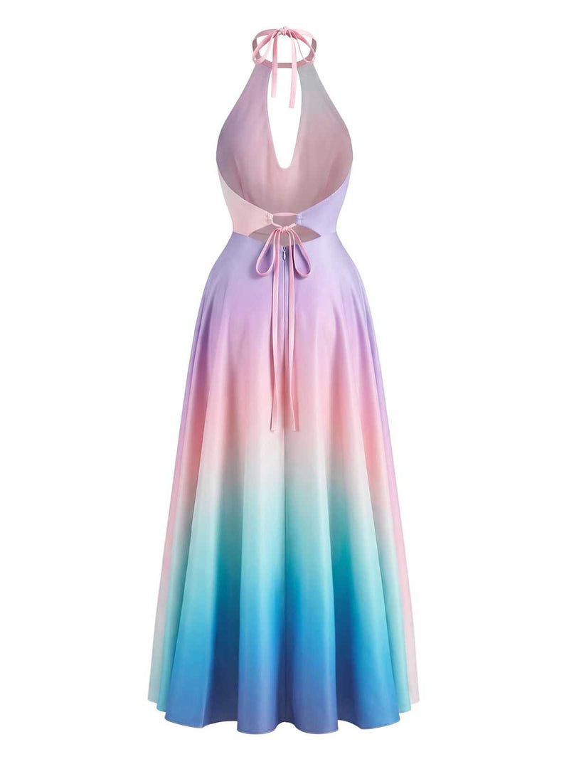 Y2K Cowl Neck Halter Sleeveless Gradient Dress