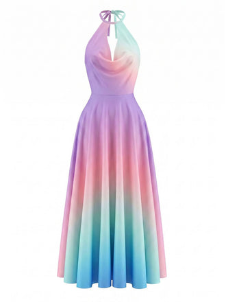 Y2K Cowl Neck Halter Sleeveless Gradient Dress