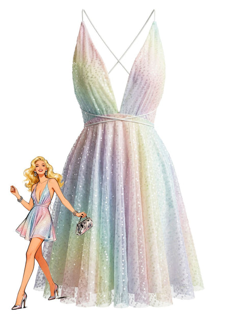 holographic homecoming dress Women's Rainbow Sequined Deep V-Neck Backless Mini Dress for Party | Pride Outfit