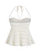 Y2K Solid Textured Halter Ruched Babydoll Top: beautiful vintage blouse, retro top, classic style with timeless appeal