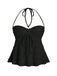 Y2K Solid Textured Halter Ruched Babydoll Top: beautiful vintage blouse, retro top, classic style with timeless appeal