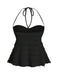 Y2K Solid Textured Halter Ruched Babydoll Top | vintage blouse, retro top, classic style - perfect for retro fashion enthusiasts