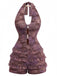 Y2k Halter Floral Tiered Ruffle Beaded Romper - vintage jumpsuit, retro fashion, elegant red
