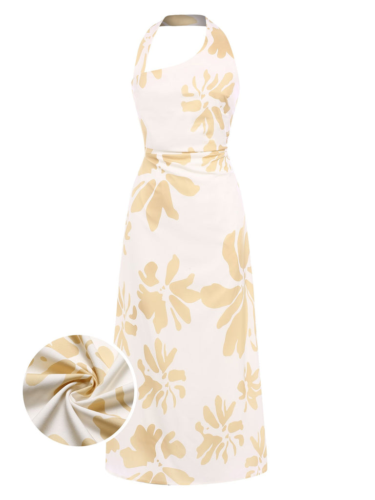 She slips into this Yellow 1930s Asymmetric Neckline Floral Dress and suddenly it's a 1930s daydream