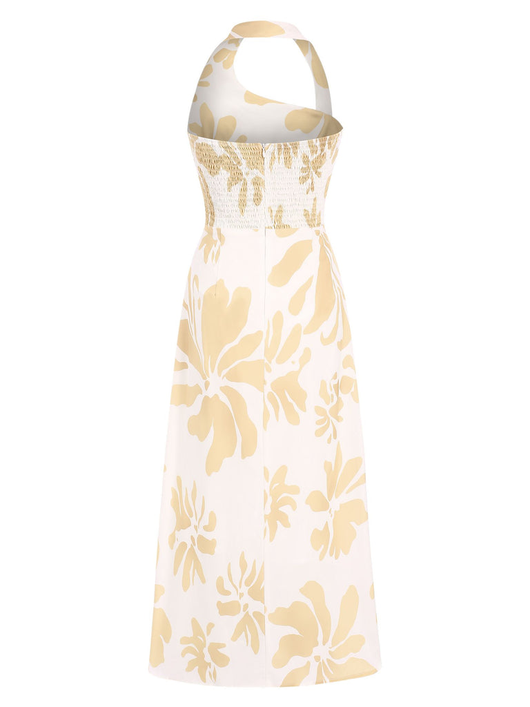 Yellow 1930s Asymmetric Neckline Floral Dress — the kind of 1930s dress that makes strangers smile