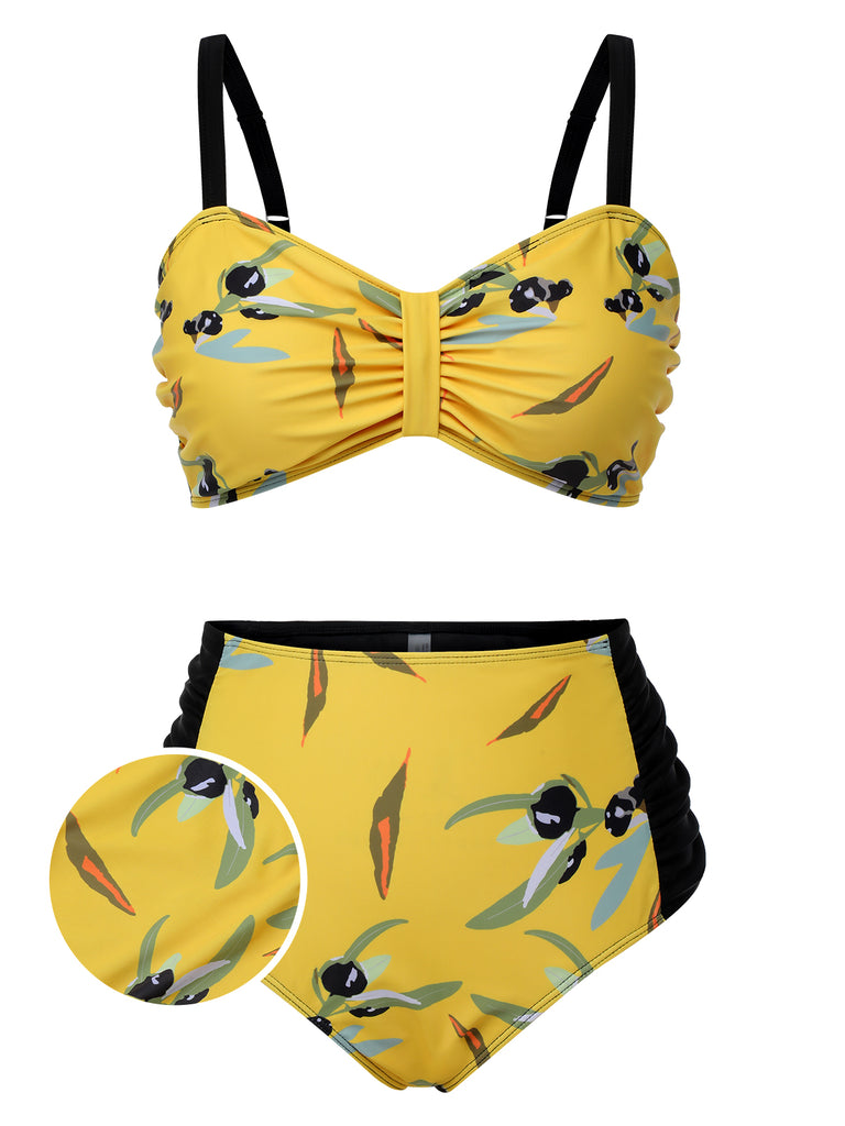 She's wearing Yellow 1930s Contrast Floral Strap Swimsuit and the whole beach remembers the 1930s