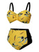 This Yellow 1930s Contrast Floral Strap Swimsuit carries 1930s vacation dreams in every stitch