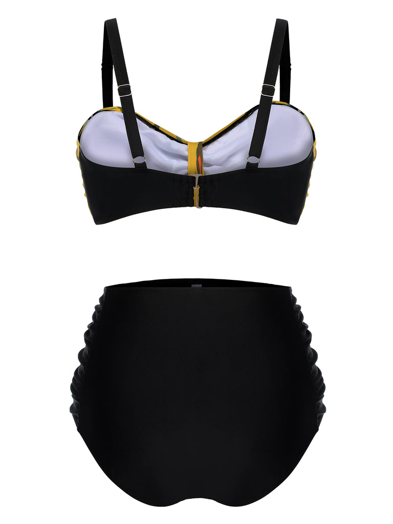 Yellow 1930s Contrast Floral Strap Swimsuit — because 1930s glamour never goes out of style