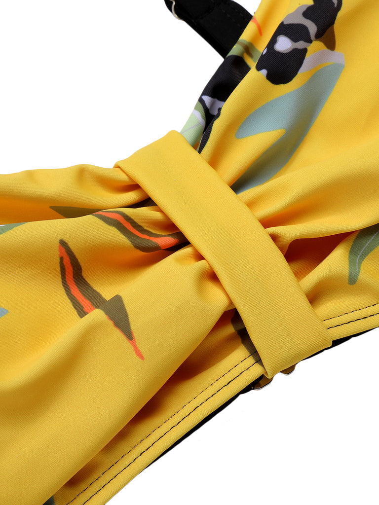 Yellow 1930s Contrast Floral Strap Swimsuit — 1930s poolside glamour meets sun-drenched confidence