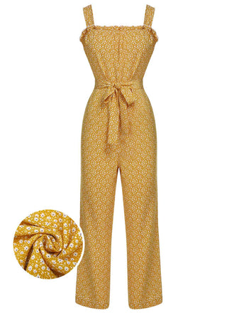 Yellow 1930s Floral Ruffles Tie Jumpsuit: timeless style reimagined