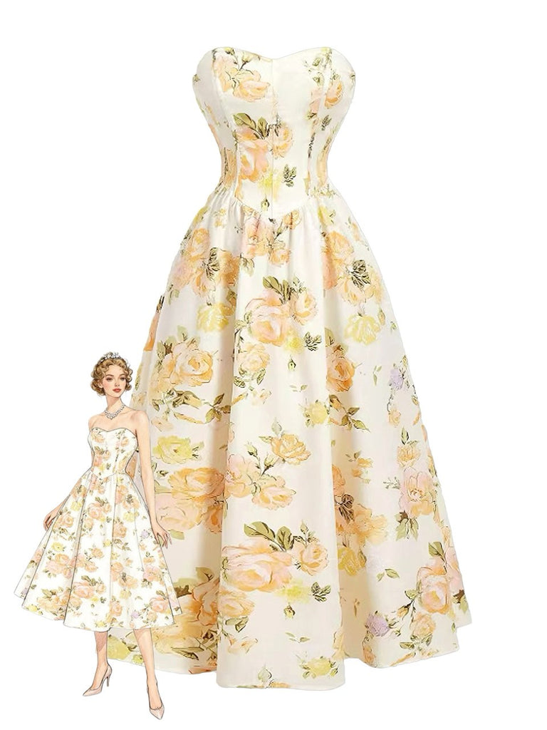 Formal Floral Strapless Maxi Dress | Cocktail Dress