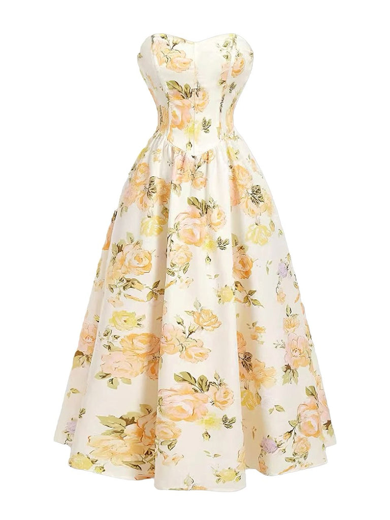 Formal Floral Strapless Maxi Dress | Cocktail Dress