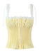 Yellow corset top with lace details on a white background