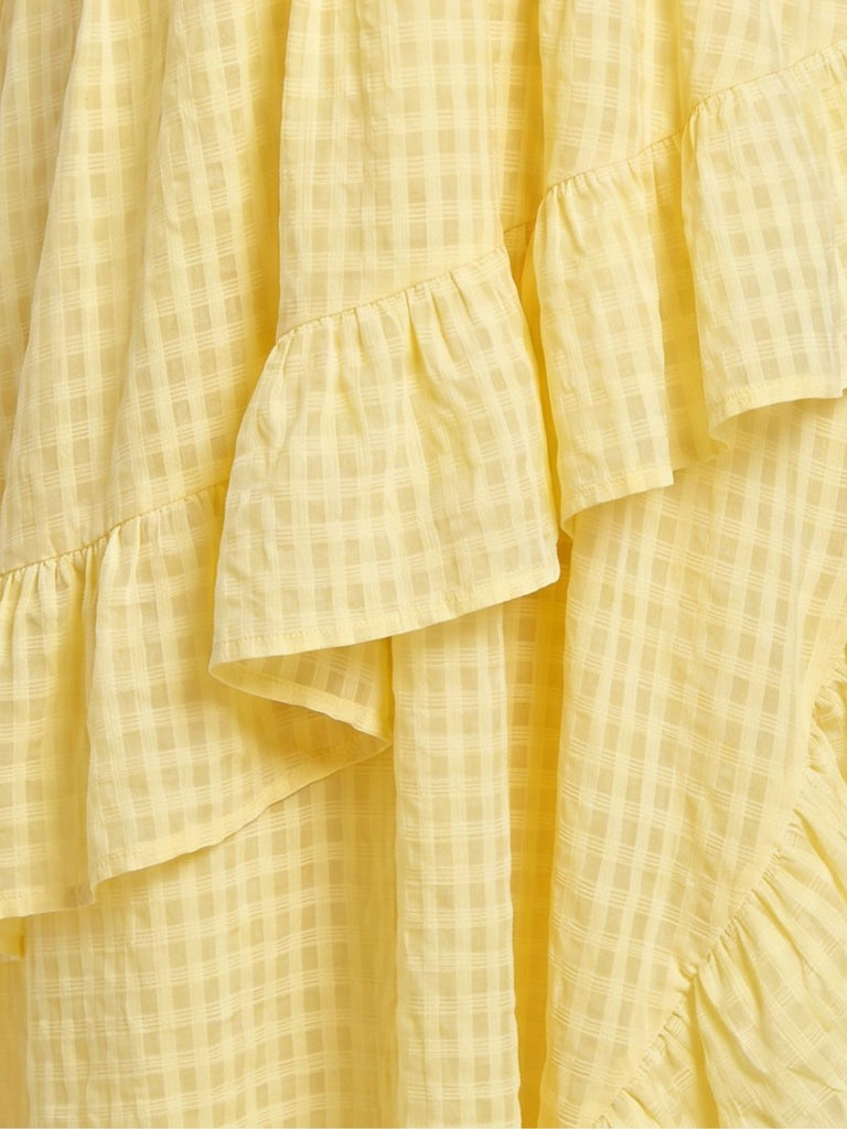 Yellow 1930s Halter Backless Dress Plaid Dress