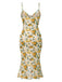 Yellow 1930s Roses Cowl Neck Fishtail Ruched Dress, vintage dress, retro fashion - perfect for women who love vintage and retro fashion
