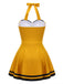 Yellow 1940s Contrast Halter Patchwork Swimsuit, vintage swimsuit, pin-up swimwear - perfect for women who love vintage and retro fashion