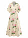 Yellow 1940s Fitted Waist Print V-Neck Long Dress - vintage dress, retro fashion