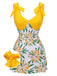 Yellow 1940s Floral Patchwork One-Piece Swimsuit: timeless style reimagined