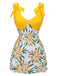 Yellow 1940s Floral Patchwork One-Piece Swimsuit — vintage elegance for the modern woman