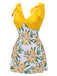 Yellow 1940s Floral Patchwork One-Piece Swimsuit: timeless style reimagined
