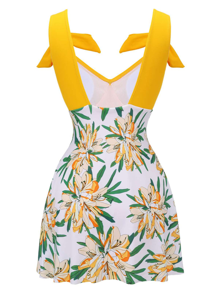 Yellow 1940s Floral Patchwork One-Piece Swimsuit — vintage elegance for the modern woman
