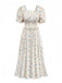 Yellow 1940s Floral Square Neck Dress - vintage dress, retro fashion