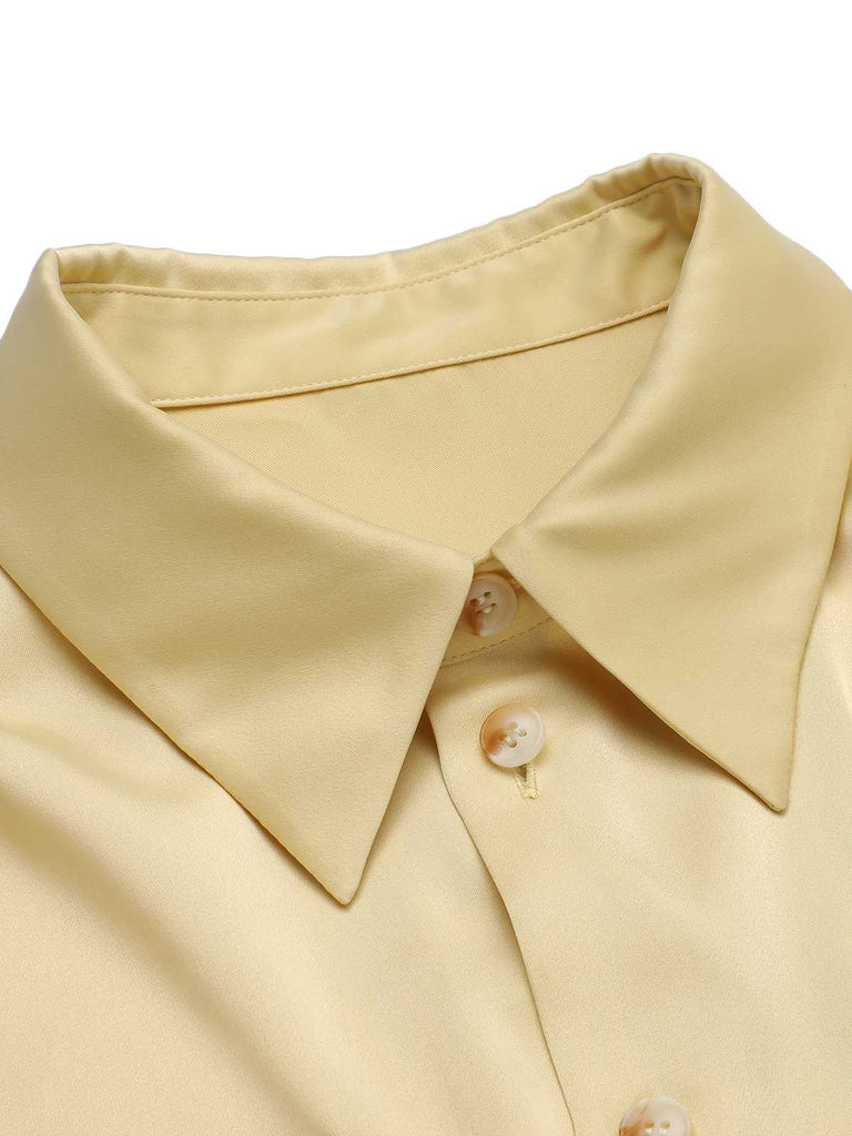Yellow 1940s Lapel Puff Sleeve Solid Blouse: timeless style reimagined