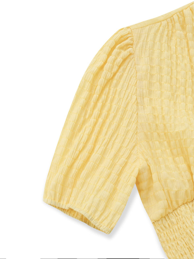 Yellow 1940s Puff Sleeve Button-Down Midi Dress | Retro Stage