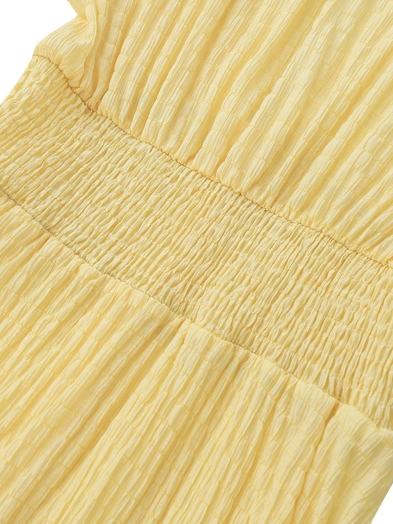 Yellow 1940s Puff Sleeve Button-Down Midi Dress | Retro Stage