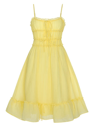 Yellow 1940s Spaghetti Strap Ruffle Hem Dress, vintage dress, retro fashion - perfect for women who love vintage and retro fashion