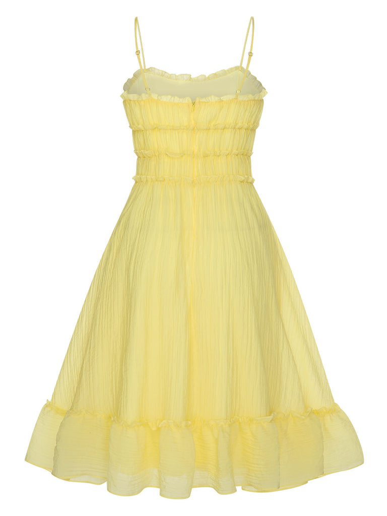 Yellow 1940s Spaghetti Strap Ruffle Hem Dress Yellow 1940s Spaghetti Strap Ruffle Hem Dress
