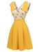 Yellow 1940s V-Neck Sunflower Patchwork Jumpsuit: timeless style reimagined