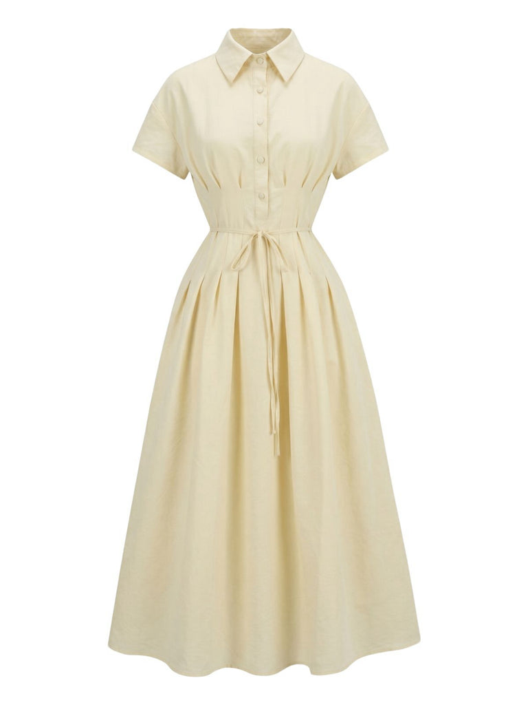 Women's Shirt Collar Button up Midi Shirtwaist Dress Yellow Women's Shirt Collar Button up Midi Shirtwaist Dress Yellow