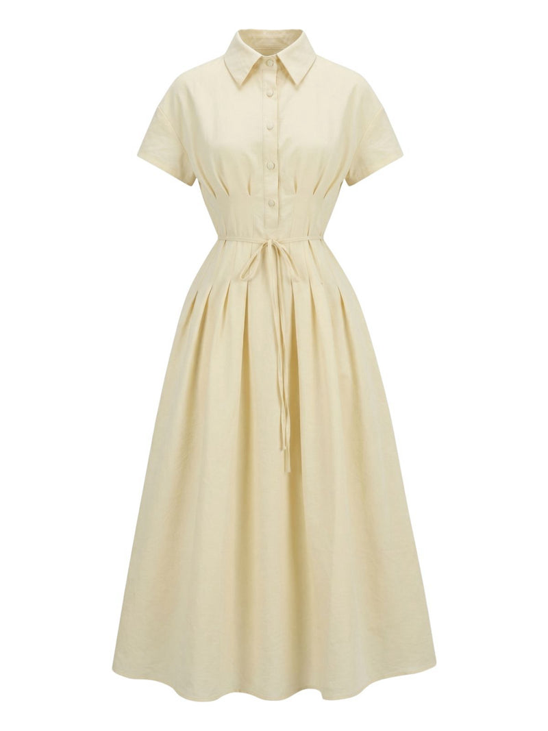 yellow collared dress Women's Cotton Reverse Collar while the drop waist creates a flattering High quality long sleeve collar