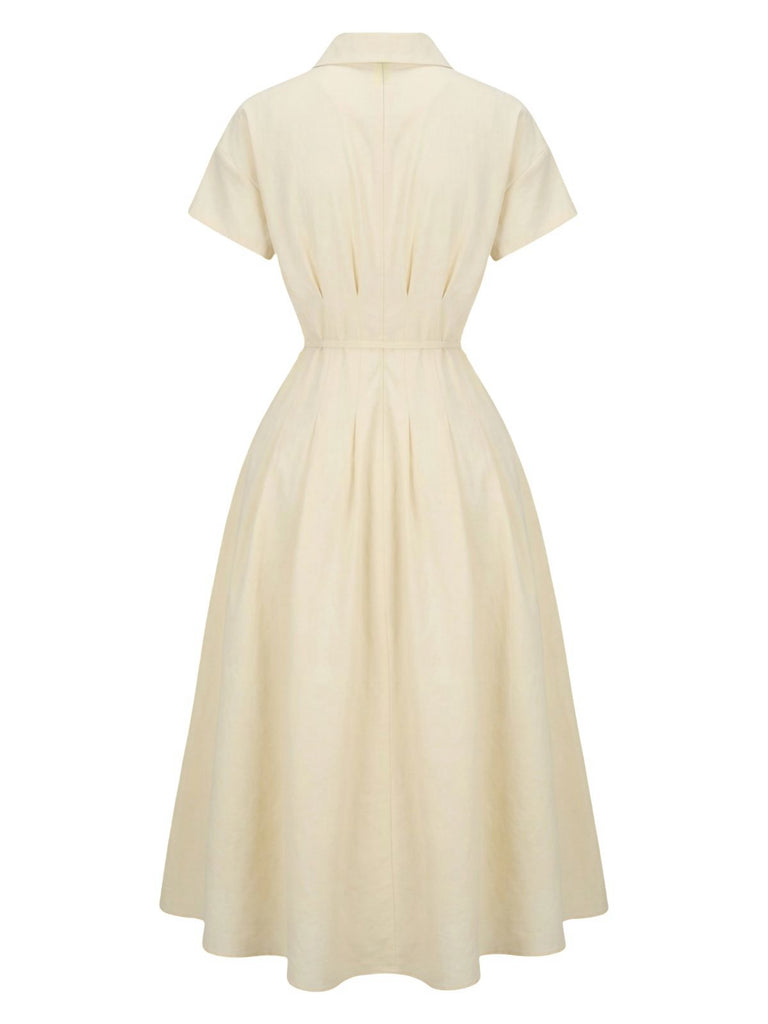 Women's Shirt Collar Button up Midi Shirtwaist Dress Yellow
