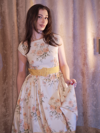 Yellow 1950s Boat Neck Antique Floral Dress - vintage dress, retro fashion, rockabilly