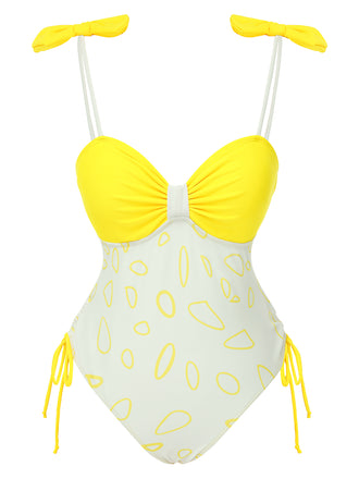 1950s Bow Geometric Suspenders Swimsuit | 1950s | vintage swimsuit, retro beachwear