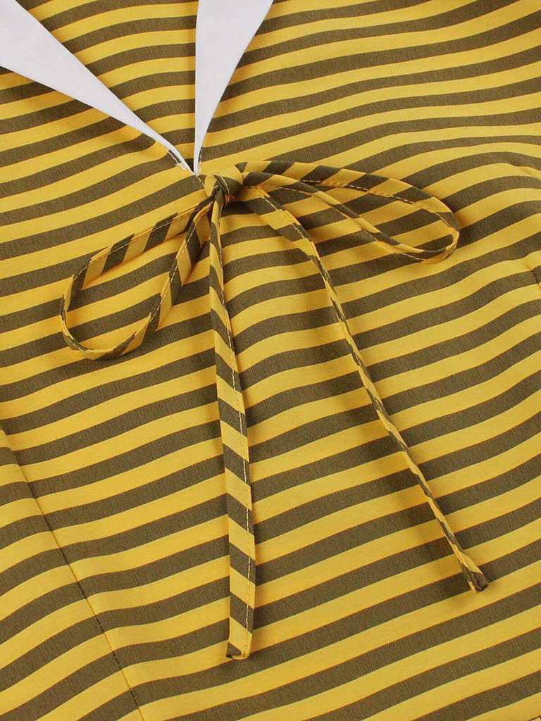 She slips into this Yellow 1950s Bow Striped Swing Dress and suddenly it's a 1950s daydream
