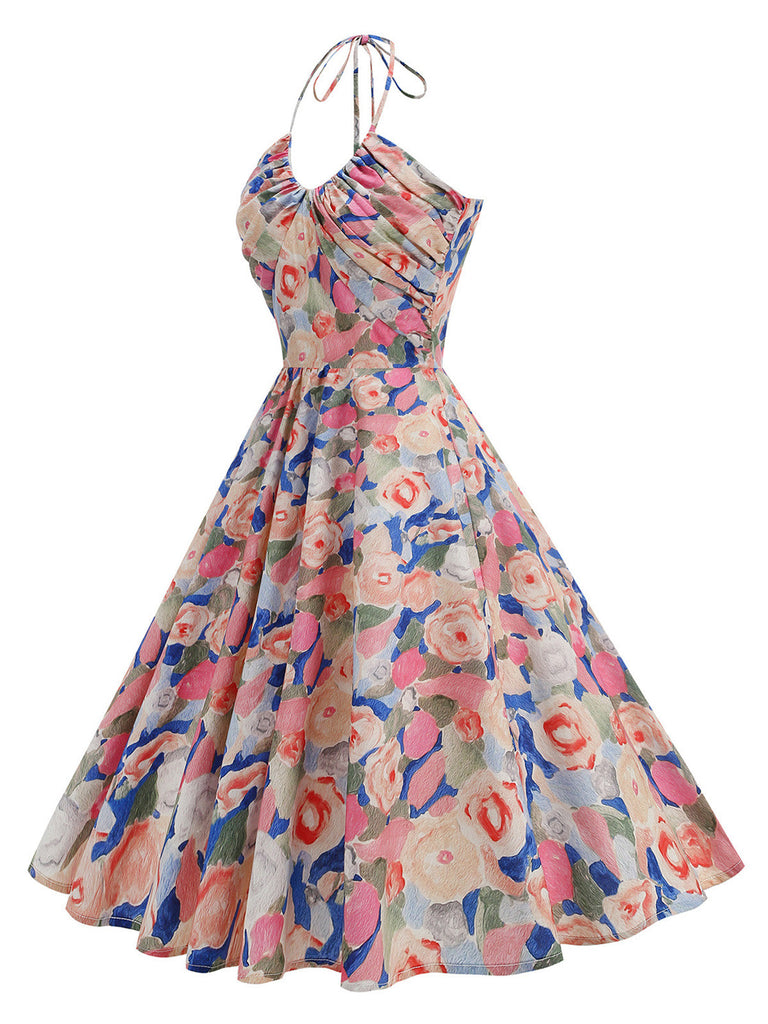 [Pre-Sale] Yellow 1950s Cotton Halter Floral Print Dress, vintage dress, retro fashion, rockabilly, pin-up fashion - perfect for women who love vintage and retro fashion
