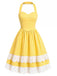 [Pre-Sale] Yellow 1950s Cotton Halter Polka Dot Bow Tiered Dress, vintage dress, retro fashion, rockabilly, pin-up fashion - perfect for women who love vintage and retro fashion