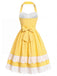 [Pre-Sale] Yellow 1950s Cotton Halter Polka Dot Bow Tiered Dress, vintage dress, retro fashion, rockabilly, pin-up fashion - perfect for women who love vintage and retro fashion